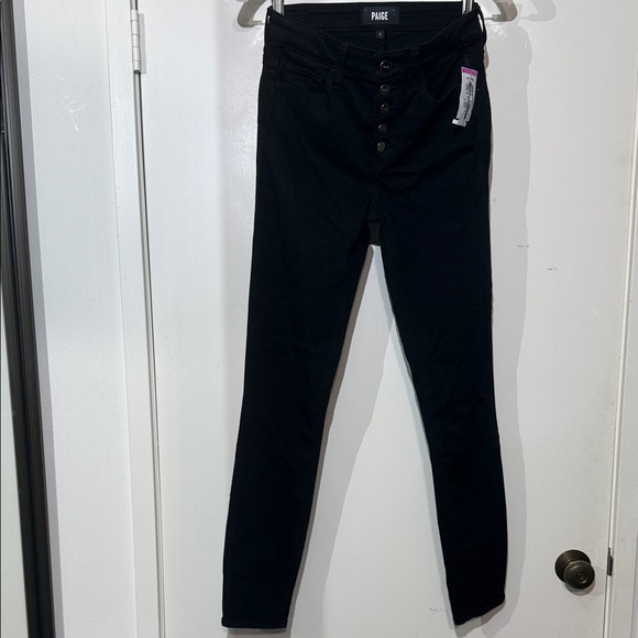 PAIGE Women's Hoxton Ankle Skinny High Rise Black Jeans Button Fly NWT Size 25 - Picture 1 of 9